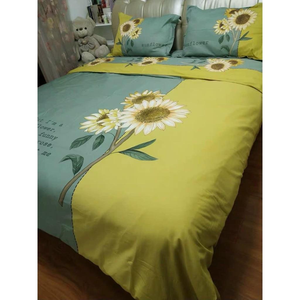 Bộ chăn ga gối cotton living cao cấp - mẫu hoa hướng dương