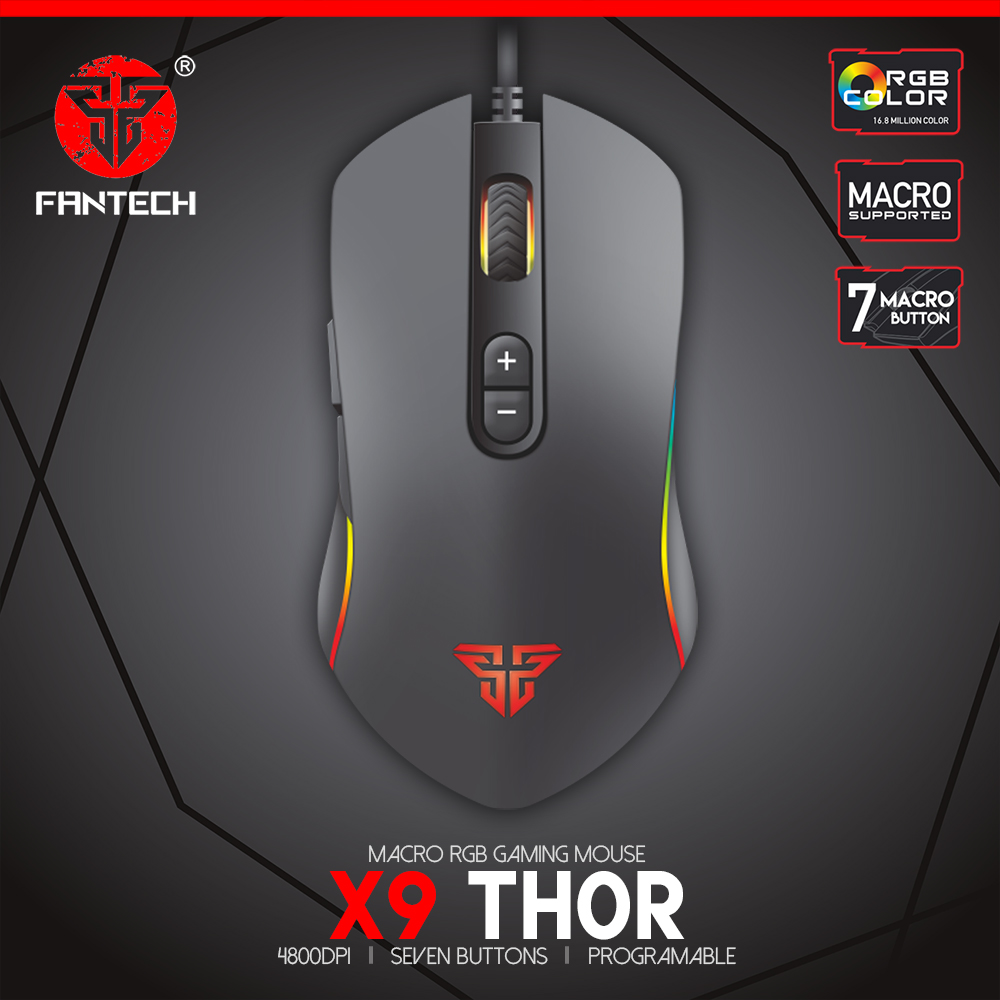 Chuột Chơi Game Có Dây Fantech THOR X9 4800DPI LED RGB MACRO 7 Phím Có Phần Mềm Tùy Chỉnh - Hàng Chính Hãng