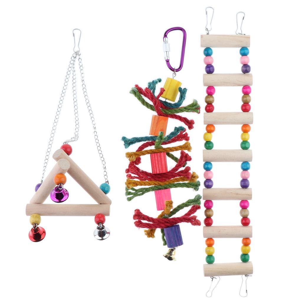 3pcs Pet Bird Bites Toy Parrot Chew Bell Toys Swing Cage Hanging Parakeet
