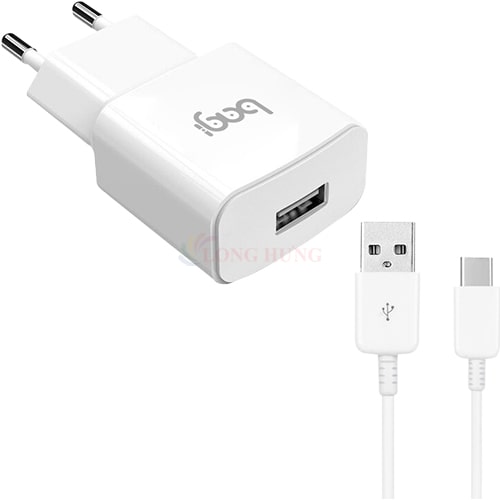 Combo cốc sạc Bagi QC 3.0 2A 1USB + Cáp USB Type-C 2.0 1.2m CB-M30 2020 - Hàng chính hãng