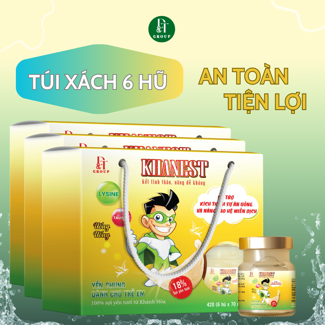 KHANEST - Yến chưng dành cho trẻ em  Lysine - Taurine 18%/ 70ml ( túi xách 6 hũ)