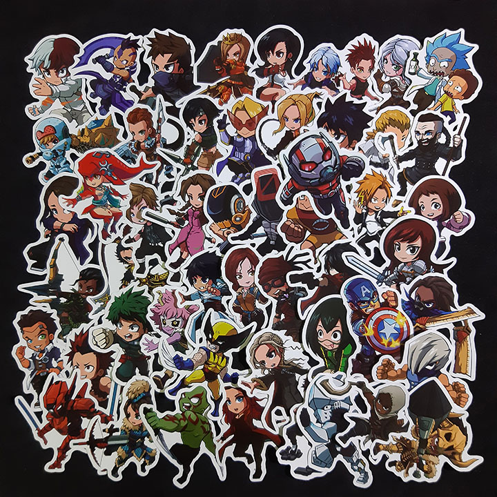 Bộ Sticker dán cao cấp chủ đề NHÂN VẬT HOẠT HÌNH CHIBI - Dùng dán Xe, dán mũ bảo hiểm, dán Laptop