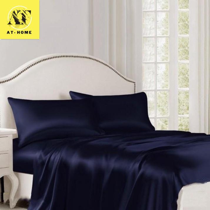 (Hàng LOẠI 1 - Không Nối Vải) Trọn Bộ Chăn Trần Bông Ga Gối Phi Lụa Thương hiệu LAN PHAM BEDDING Mát Mịn - Xanh Đen