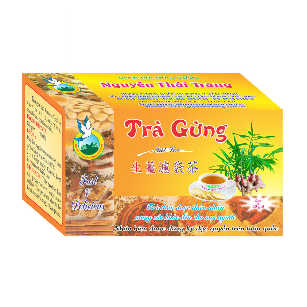 Trà Gừng  (Hộp 20 Túi Lọc X 2gr)- Nguyên Thái Trang – Thảo Dược Thiên Nhiên – Tốt Cho Sức Khỏe