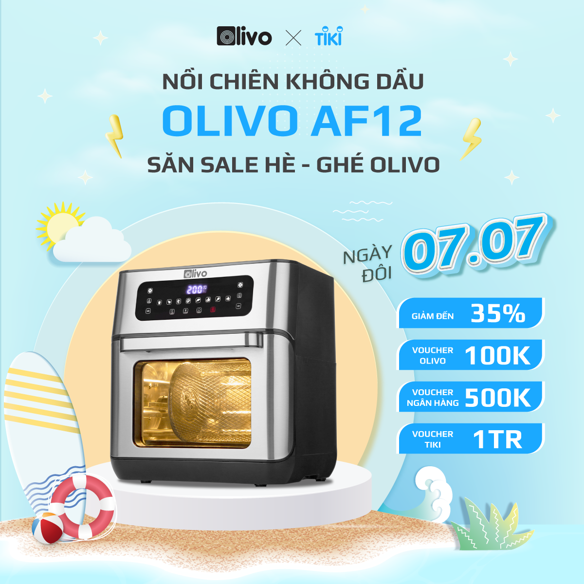 Nồi Chiên Không Dầu OLIVO AF 12 [Hàng Chính Hãng] Dung Tích 12L - Công Suất 1800W