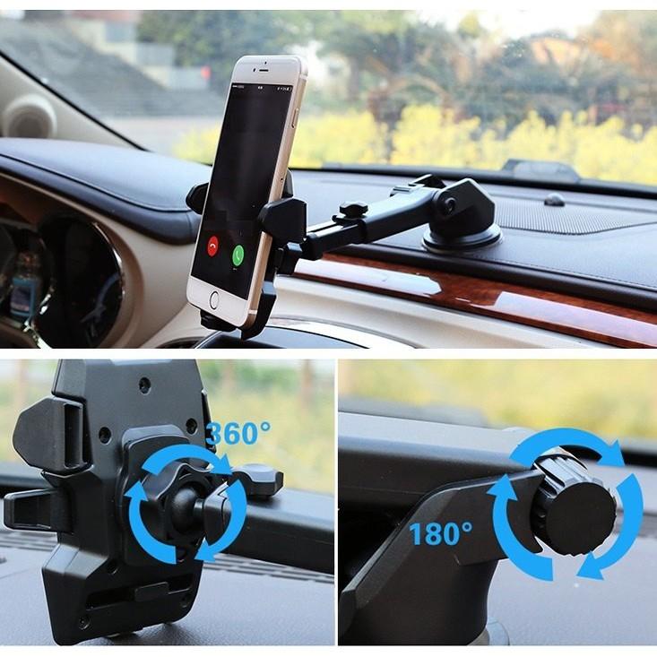 Giá đỡ kẹp điện thoại trên xe hơi, ô tô kéo dài, thu hẹp 360 độ cao cấp