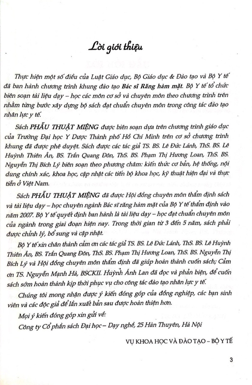 Phẫu Thuật Miệng - Gây Mê- Nhổ Răng ( Dùng Cho Đào Tạo Bác Sỹ Răng Hàm Mặt )