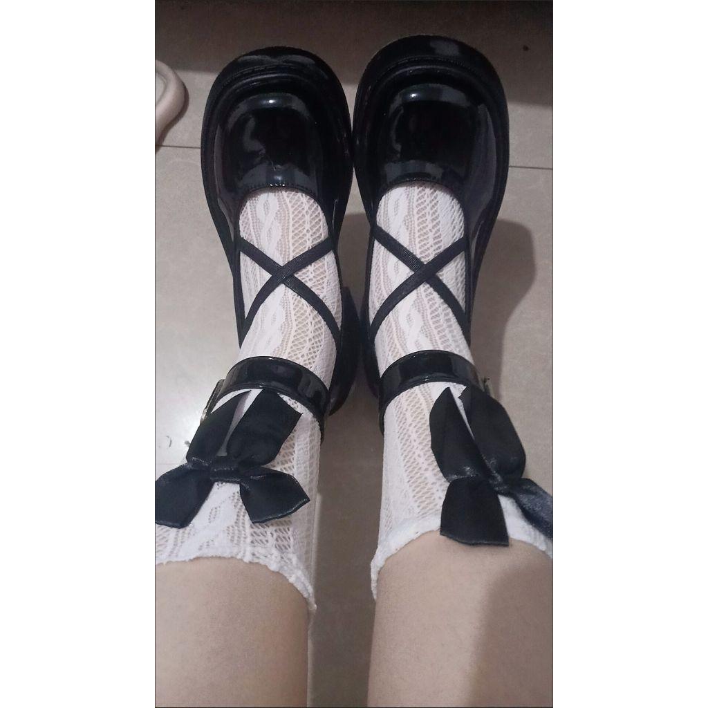 ất, vớ LƯỚI NHÚN ĐÍNH NƠ VÂN THỔ CẨM chất ren, cao cổ phong cách Lolita Nhật Bản cá tính, thoáng mát cho nữ Women