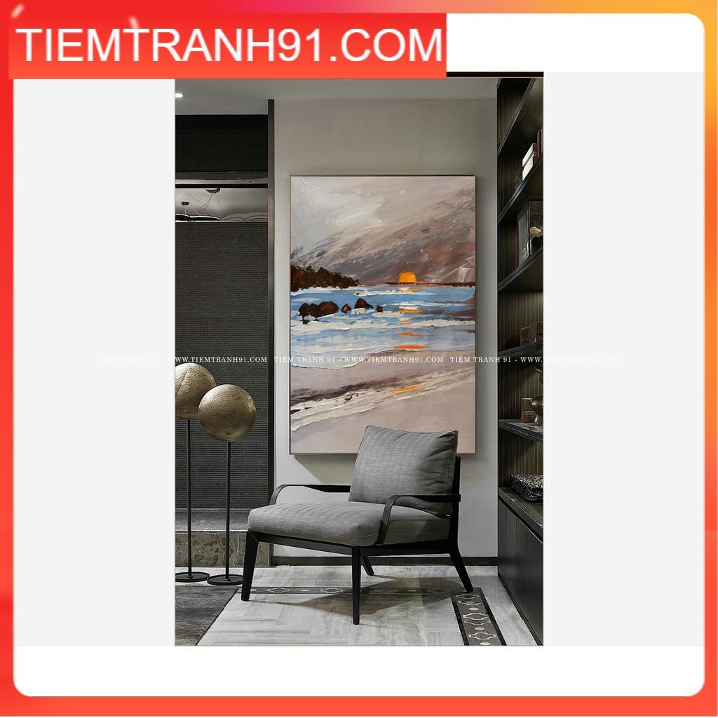 Tranh in cao cấp Tranh Sơn Dầu Bãi Biển - 03 - 40x60,Đen composite