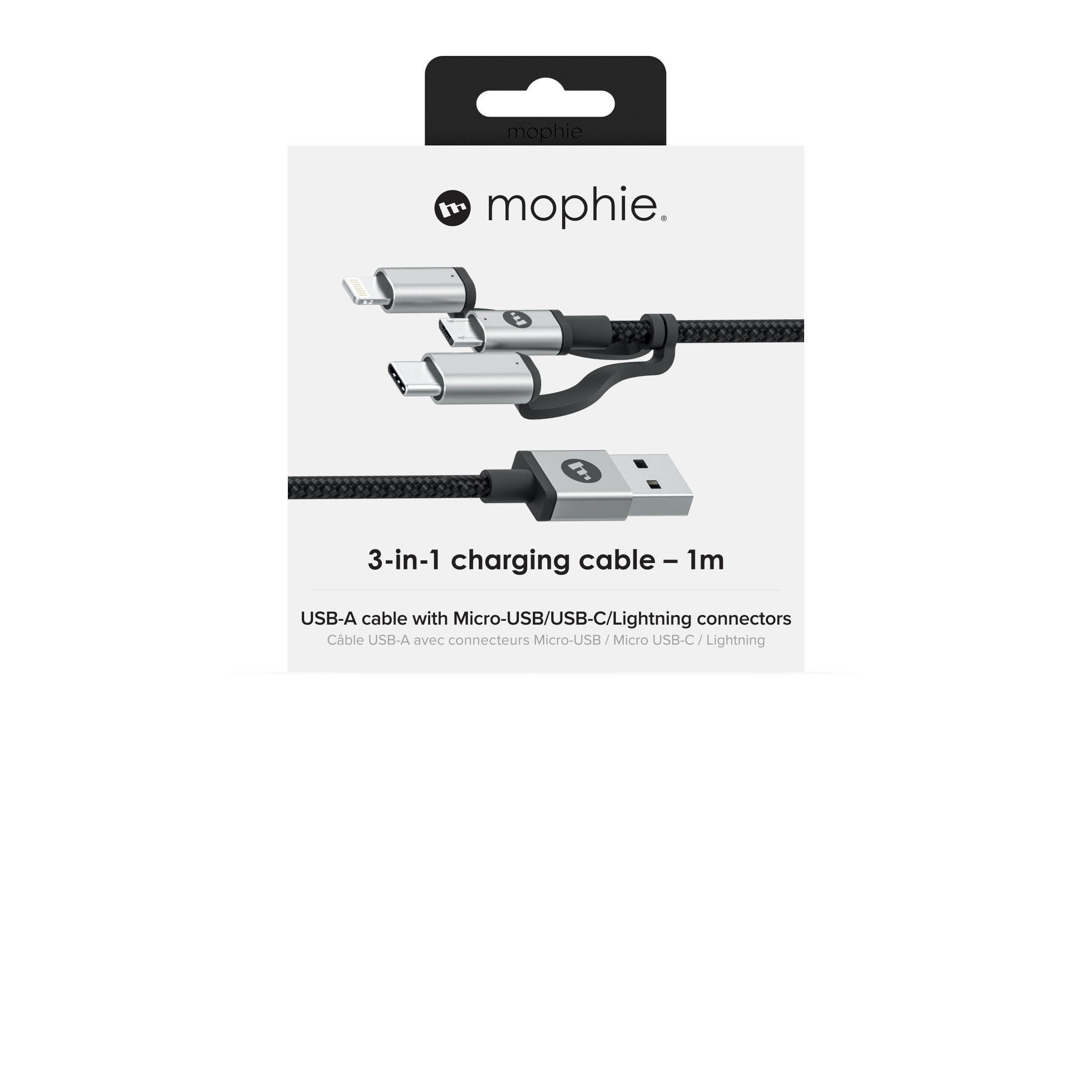 Dây Cáp Sạc 3 Trong 1 USB Type A to USB Type C/ Micro USB/ Lightning Chuẩn MFi Tri-Trip Mophie 1m 409903220 - Hàng Chính Hãng