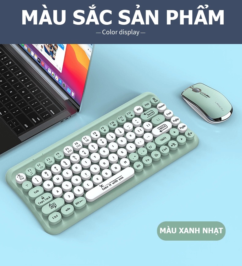 Bộ bàn phím mini 85 phím nút tròn và chuột không dây LT700 dùng cho văn phòng - JL