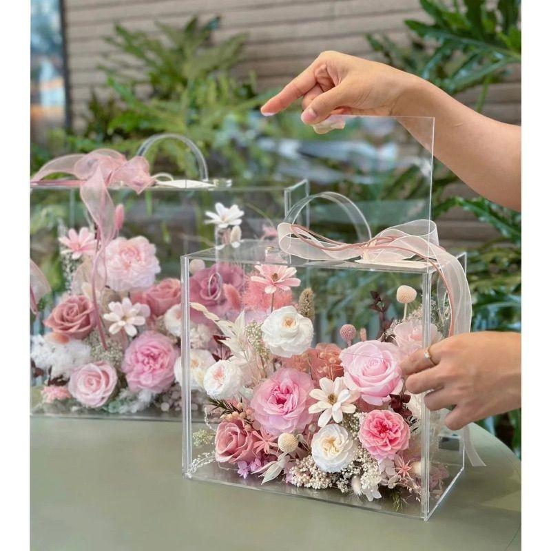 Acrylic Hộp quà tặng - giỏ hoa vali - Hộp quà tặng bằng mica có quai