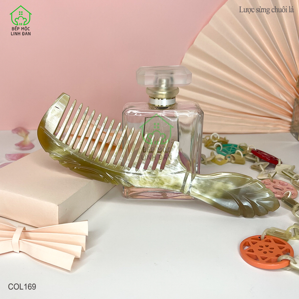 Lược Sừng Răng Thưa Chuôi Lá (Size: XL-20cm) Đường Nét Uốn Lượn [COL169]