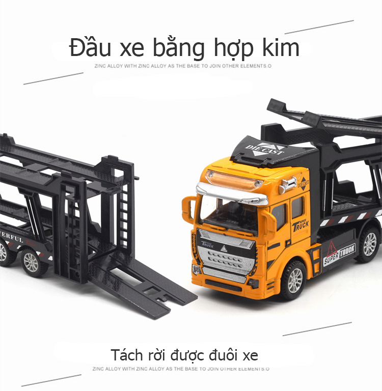 Đồ chơi mô hình xe đầu kéo container chở xe ô tô  KAVY NO.8810 đầu hợp kim có thể tháo rời tỷ lệ 1:48 - nhiều màu