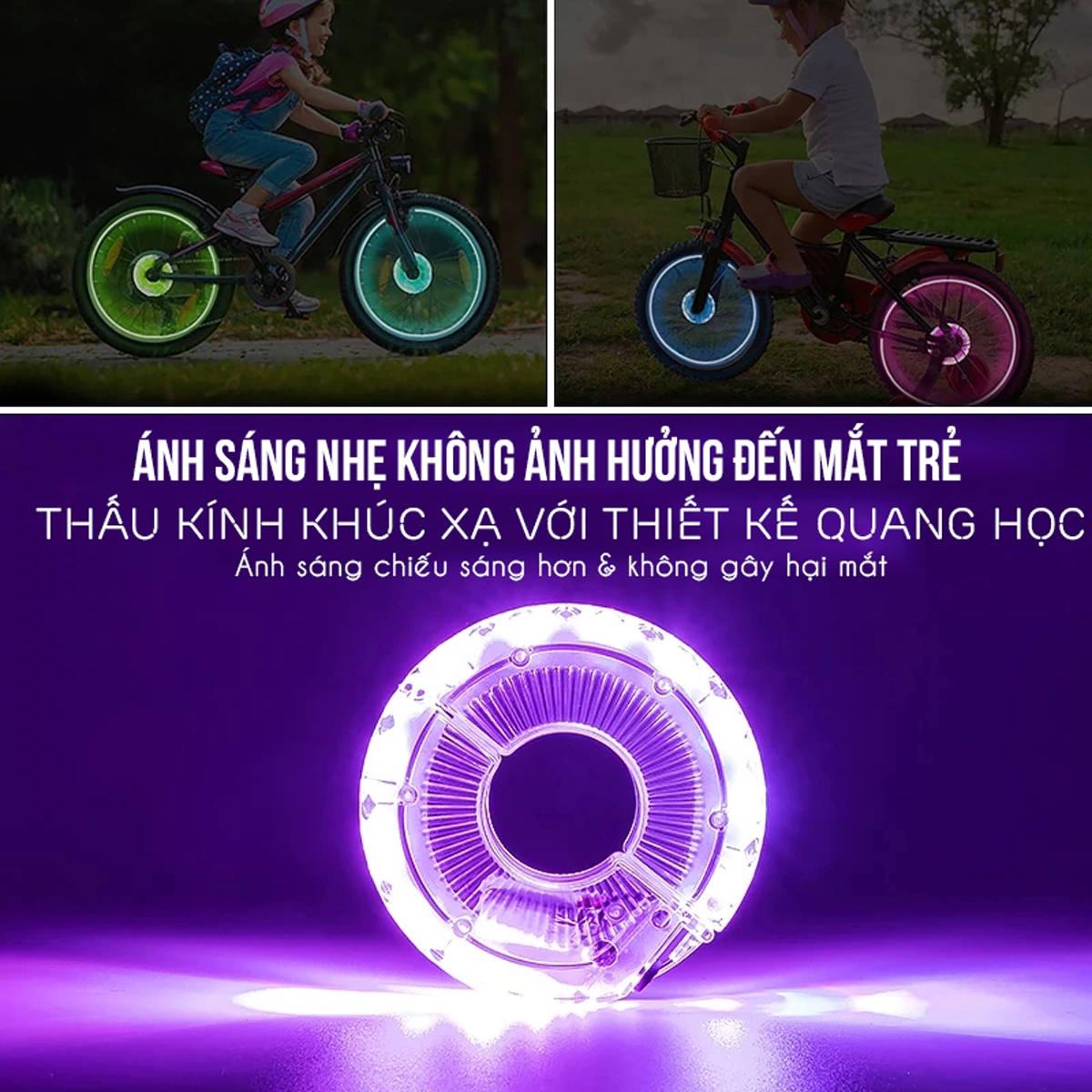 Đèn Trang Trí Cho Xe Đạp Trẻ Em Gắn Moay-Ơ Trục Giữa Xe Đạp Với 7 Màu RBG 18 Chế Độ Sáng Khác Nhau Sạc Điện USB Mai Lee