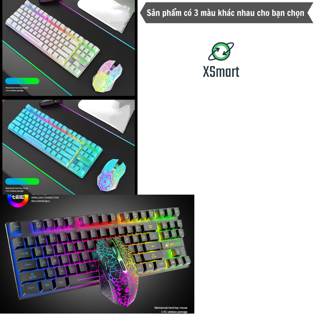 Bộ Bàn Phím Và Chuột Không Dây Gaming Có Đèn Led Pin Sạc XSmart T87 Tặng Kèm Lót Game, Combo Cho Máy Tính - Hàng Chính Hãng