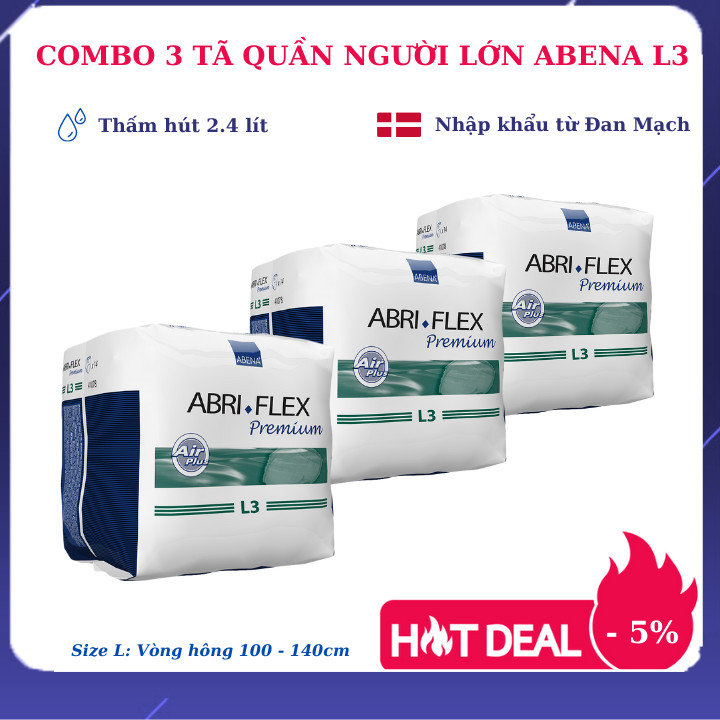 [Thấm hút 2.4 lít] Combo 3 tã quần người lớn Abena Abri Flex Premium L3 (14 miếng) - Giảm 10% - Nhập Khẩu Đan Mạch