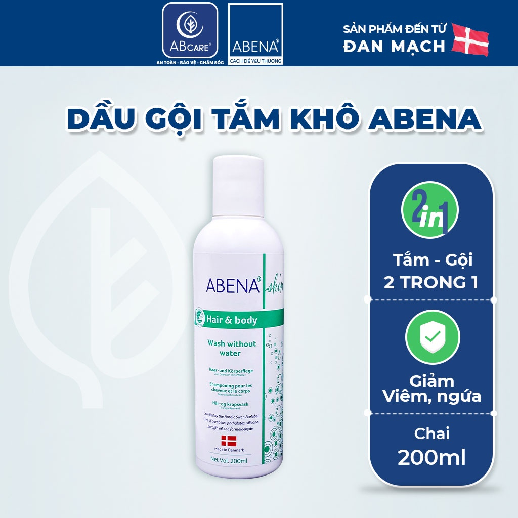 Dầu gội tắm khô Abena làm sạch dịu nhẹ an toàn cho da - Nhập Khẩu Đan Mạch (Chai 200ML)