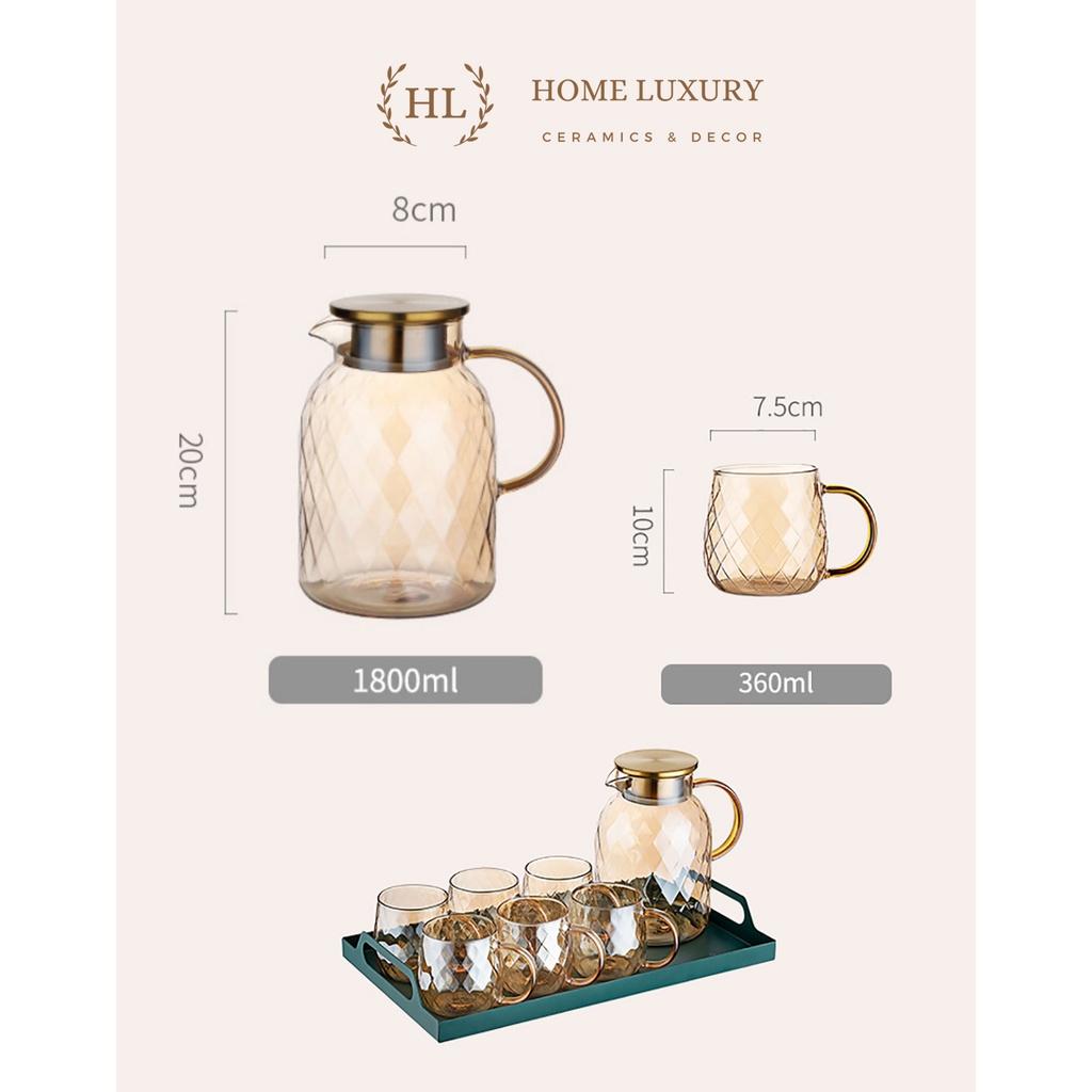 Bình Ly thuỷ tinh phong cách NORDIC Kim Cương Vàng | BỘ BÌNH CỐC BOROSILICATE SIÊU NHẸ - CHỊU NHIỆT - CƯỜNG LỰC 2022