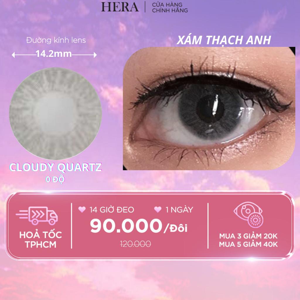 Kính Áp Tròng Hera CLOUDY QUARTZ Màu Xám Vân Đá Không Độ Nhập Khẩu Hàn Quốc Lens Không Cận 1 Ngày