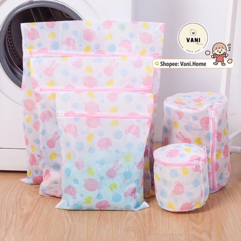 Set 5 túi lưới giặt đồ máy giặt loại xịn dày dặn thêu hoạ tiết - Combo 5 túi giặt đồ giữ form quần áo, đồ lót nhiều size