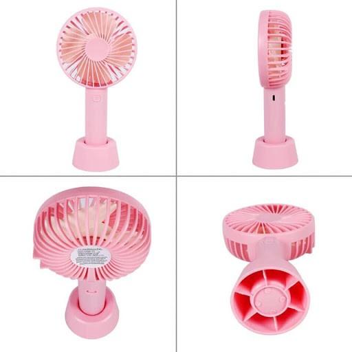 Quạt mini cầm tay tích điện tiện lợi kèm cáp sạc và pin có tặng chân đế giữ quạt để bàn gồm 3 chế độ gió siêu mát