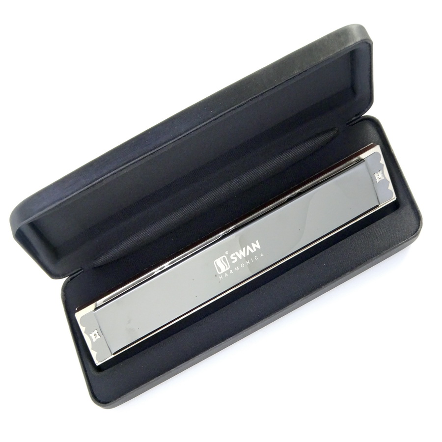 Kèn harmonica tremolo 28 lỗ Swan Wide Diapason SW28W Key C Đen Bóng