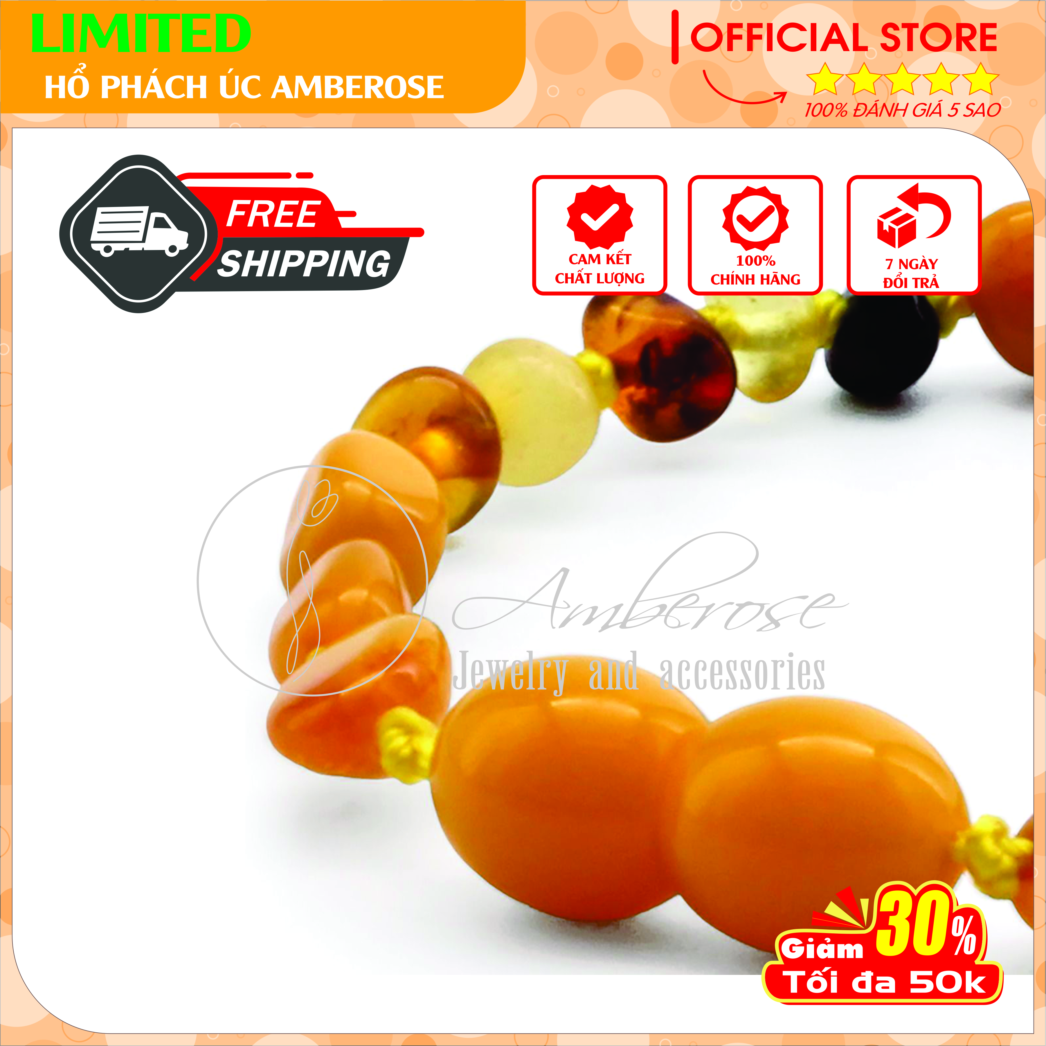 Bộ Vòng Hổ Phách Amber Cho Bé 0 - 10 tuổi SABLMT6