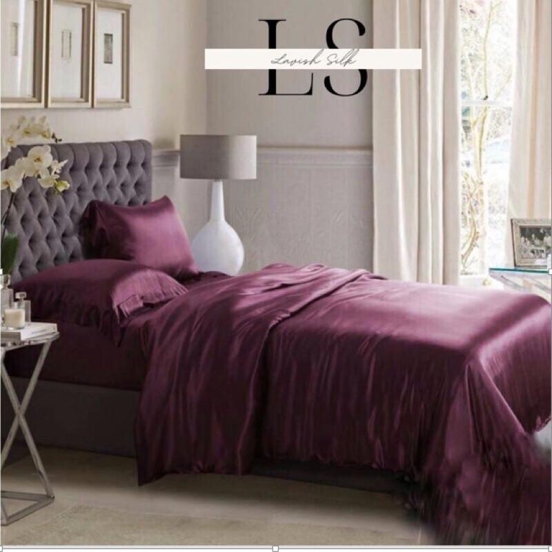 Trọn Bộ Chăn Ga Gối Phi Lụa Lavish Silk Cao Cấp Mát Lạnh Hàng Loại 1 Không Nối Vải - Đỏ Đô