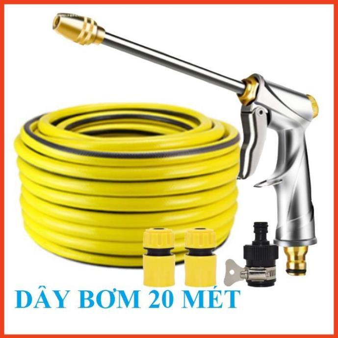 Bộ dây vòi xịt nước rửa xe, tưới cây . tăng áp 3 lần, loại 20m 206701-2P đầu đồng, cút, nối đen