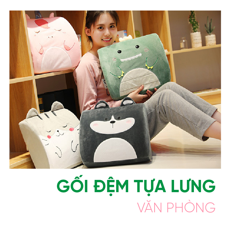 Gối tựa lưng ghế văn phòng hình thú giúp không đau lưng. Gối lót lưng vô cùng mềm mại và thoải mái