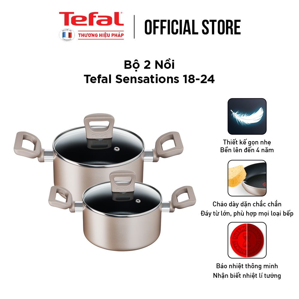 Bộ 2 nồi chống dính Tefal Sensations đáy từ dùng cho mọi loại bếp - Hàng chính hãng