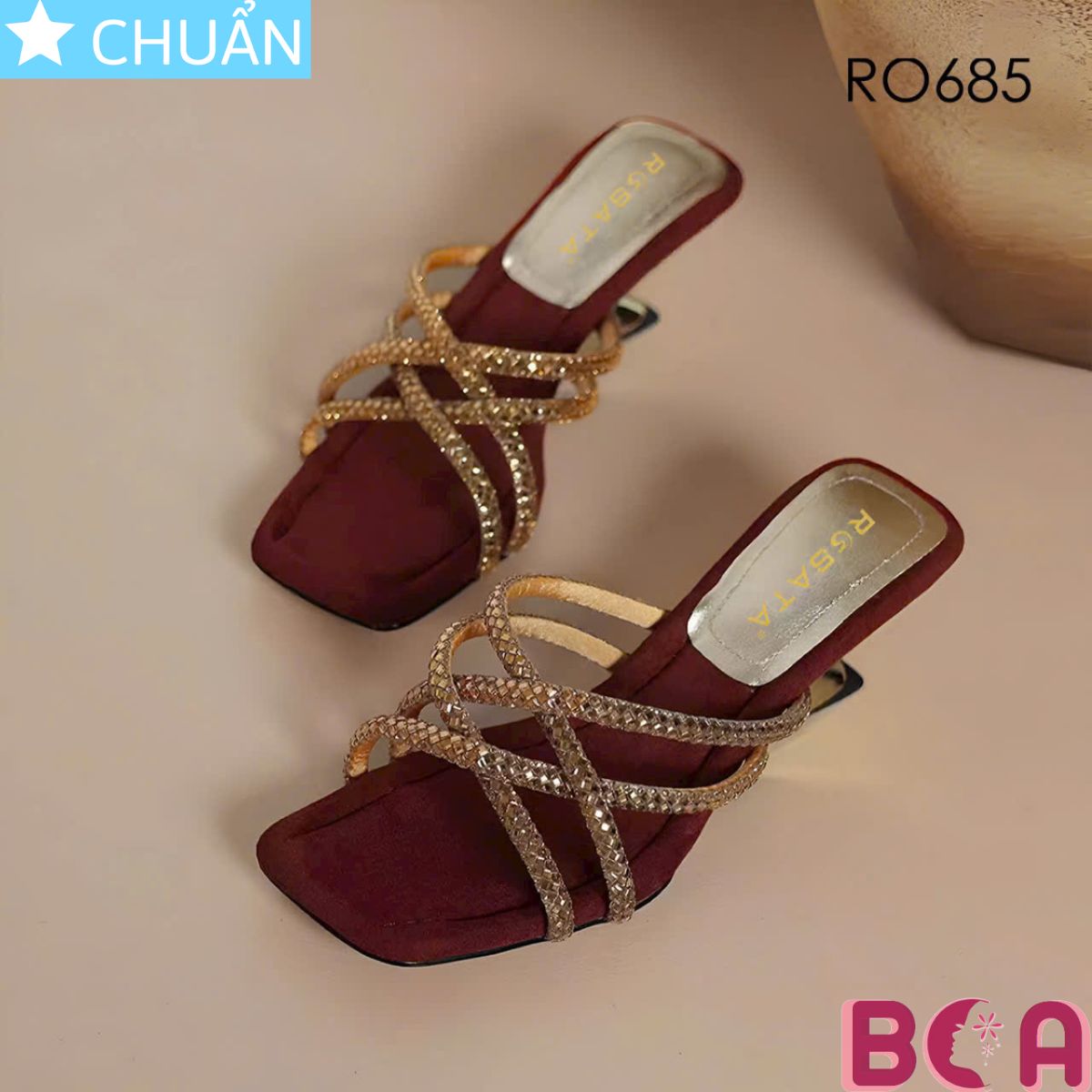Dép Guốc Nữ Da Nhung Cao Cấp, Gót Cao 5cm RO685 ROSATA tại BCASHOP Tôn Dáng, Quyến Rũ, Êm Ái