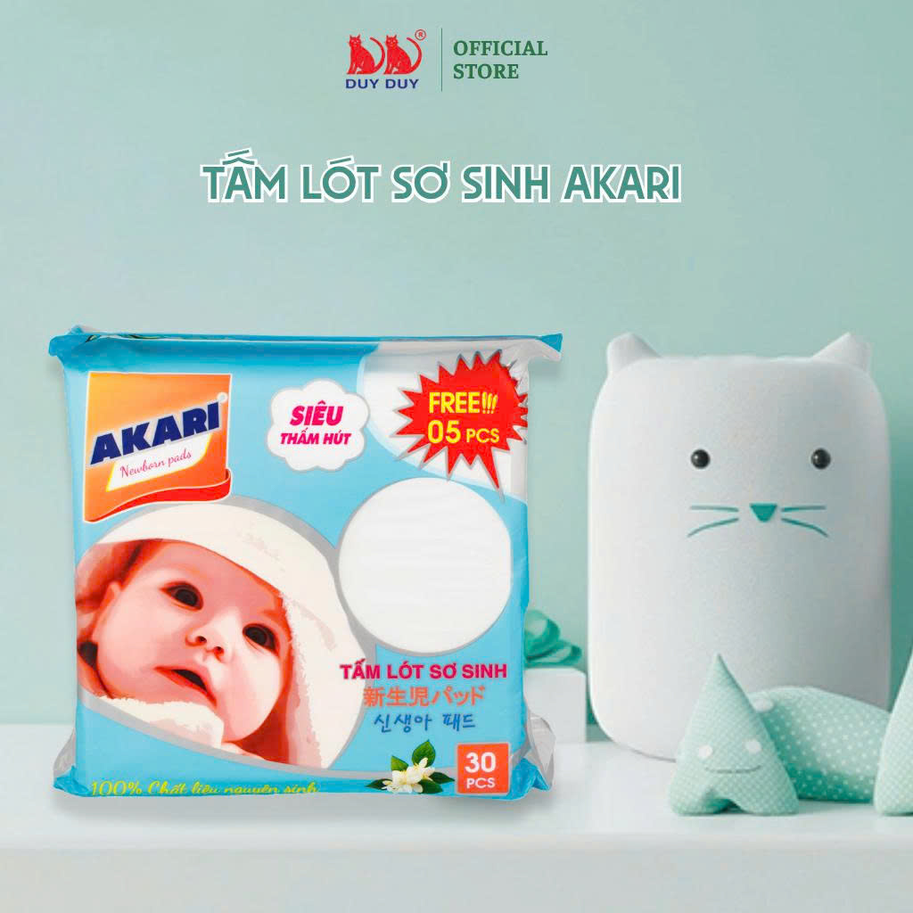 Tấm lót sơ sinh Akari bột giấy tự nhiên 30 miếng + free 5 miếng (22x22cm) khô thoáng mát cho bé