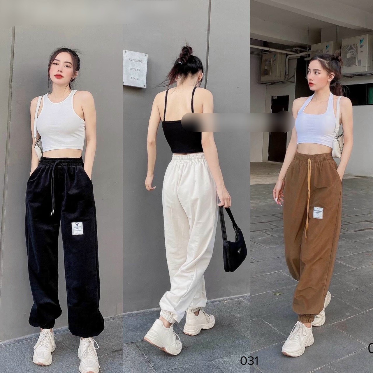 Hình ảnh Quần jogger nỉ nhung tăm nữ bo gấu dày dặn phom rộng basic 3 màu style ulzzang