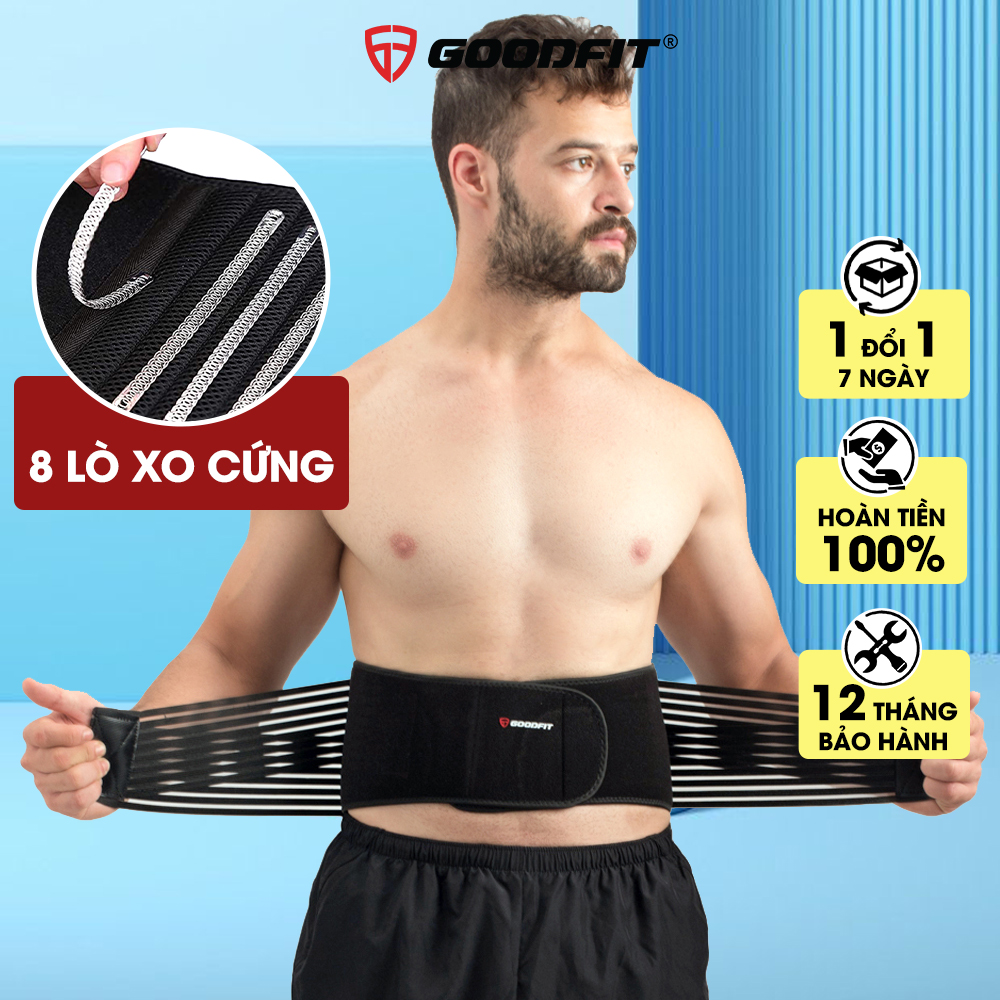 Đai lưng tập gym, đai bảo vệ cột sống chống đau lưng thanh nẹp lò xo GoodFit GF722WS