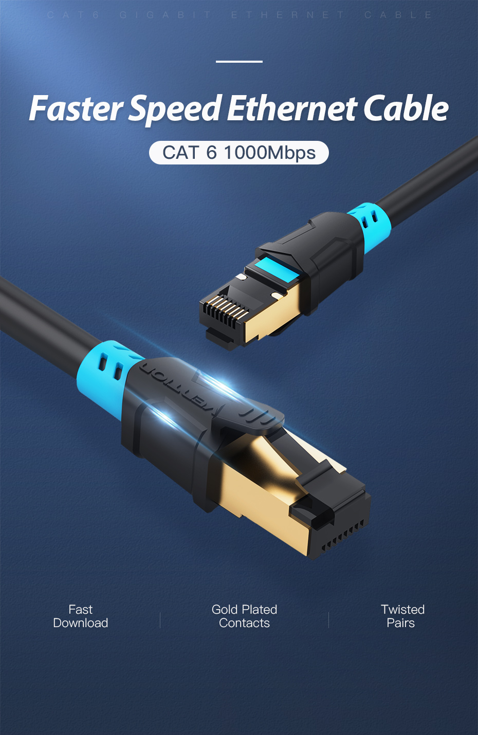 Dây cáp mạng đúc sẵn 2 đầu Cat6 SFTP - Hàng chính hãng Vention độ dài 1m - 30m