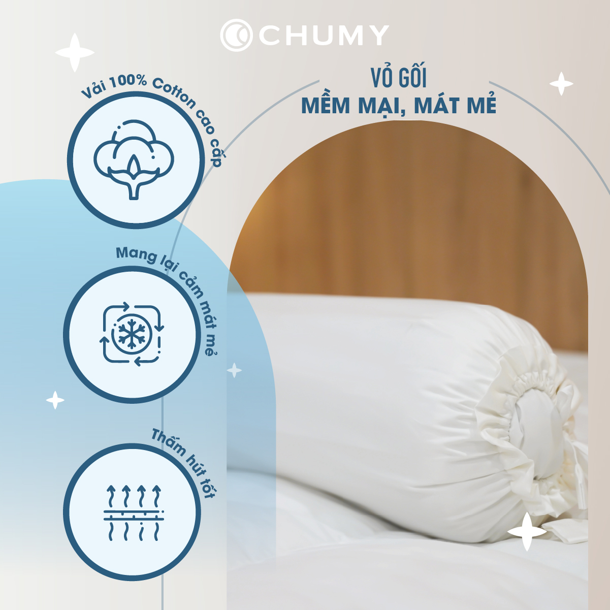Vỏ Gối Ôm Cotton 100% Thiên Nhiên - Vỏ gối khách sạn 5 sao – Mát mẻ - Mềm mại