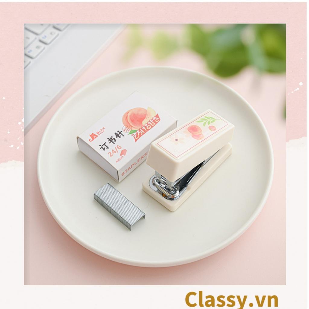 Bộ 400 Ghim bấm giấy Classy màu hồng đào xinh xắn, đi kèm bấm giấy văn phòng phẩm tiện lợi PK1694