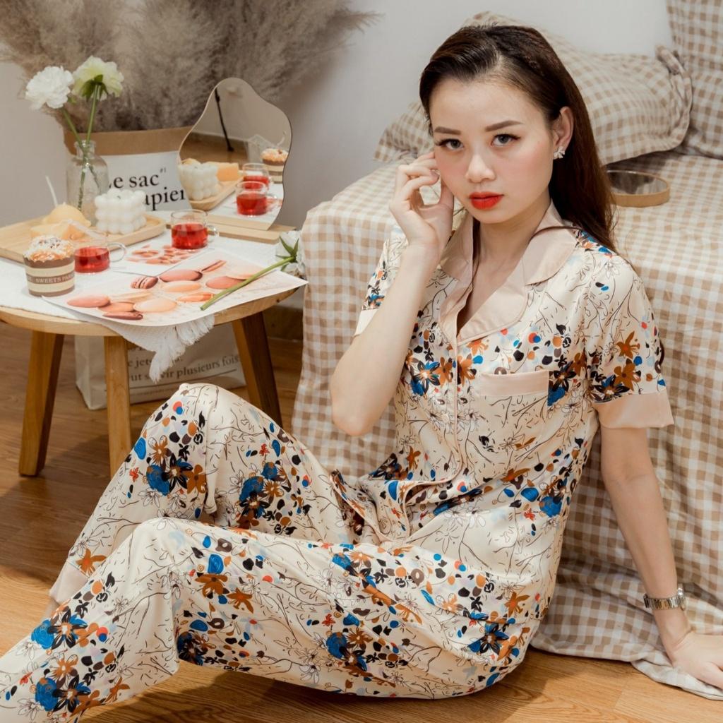 Pijama Lụa Cao Cấp, Đồ Bộ Họa Tiết Trang Nhã, Đồ Ngủ Đẹp, Bộ Mặc Nhà Vadesi - Thời Trang Nữ