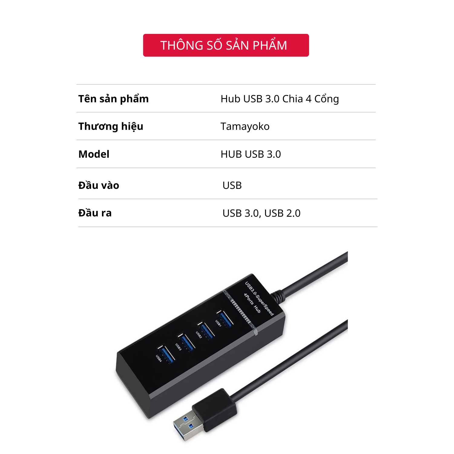Hub USB 3.0 Chia 4 Cổng - Hàng Chính Hãng Tamayoko