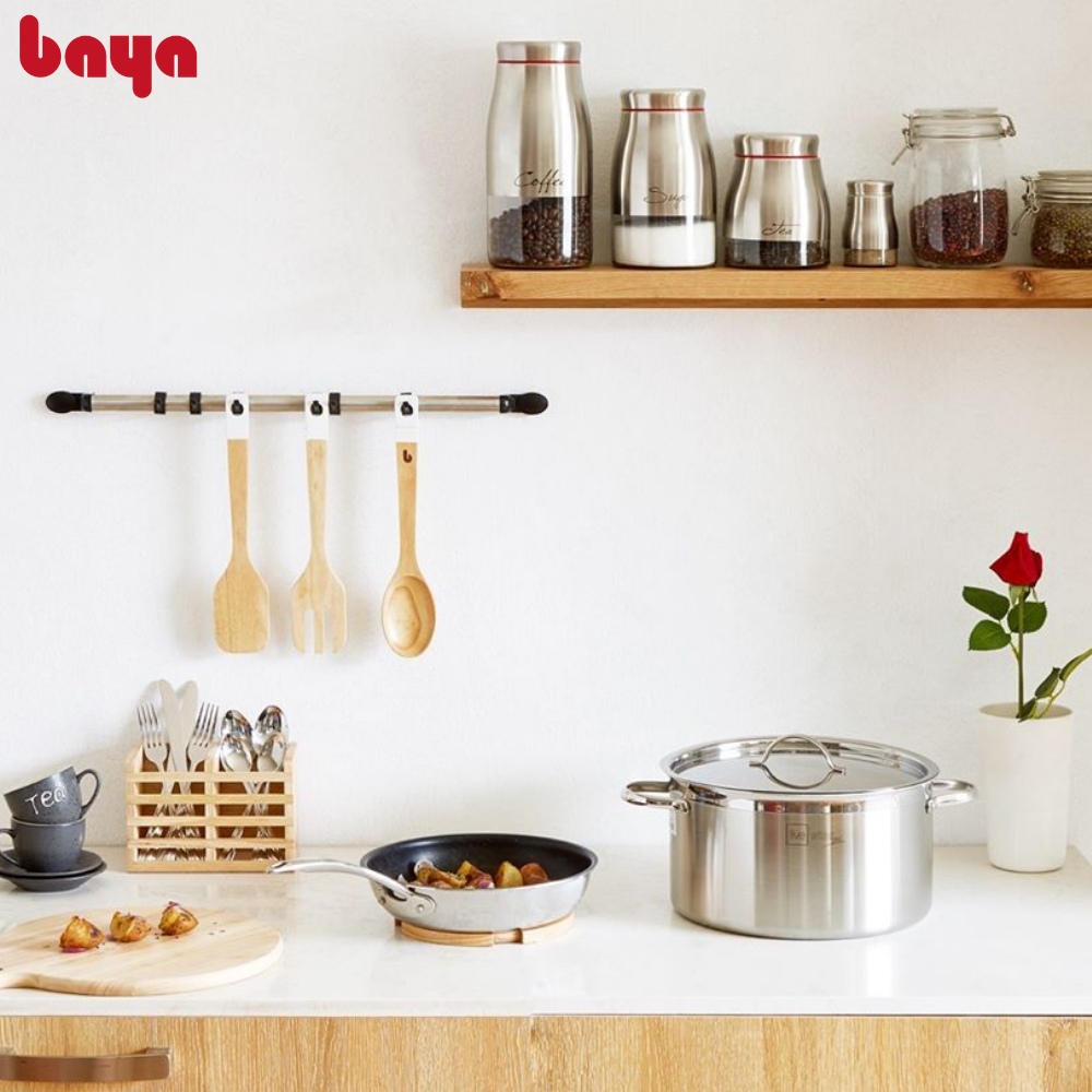 Nồi Inox Kèm Nắp BAYA COOKERY Chất Liệu Inox 3 Lớp Cao Cấp Hấp Thu Và Tản Nhiệt Đều Dùng Cho Mọi Loại Bếp 4012