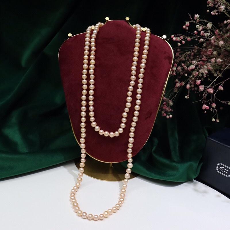 Chuỗi Đeo Cổ Điển Hạt Ngọc Trai Thật Nước Ngọt 120cm - Trường Thịnh Ngọc Trai