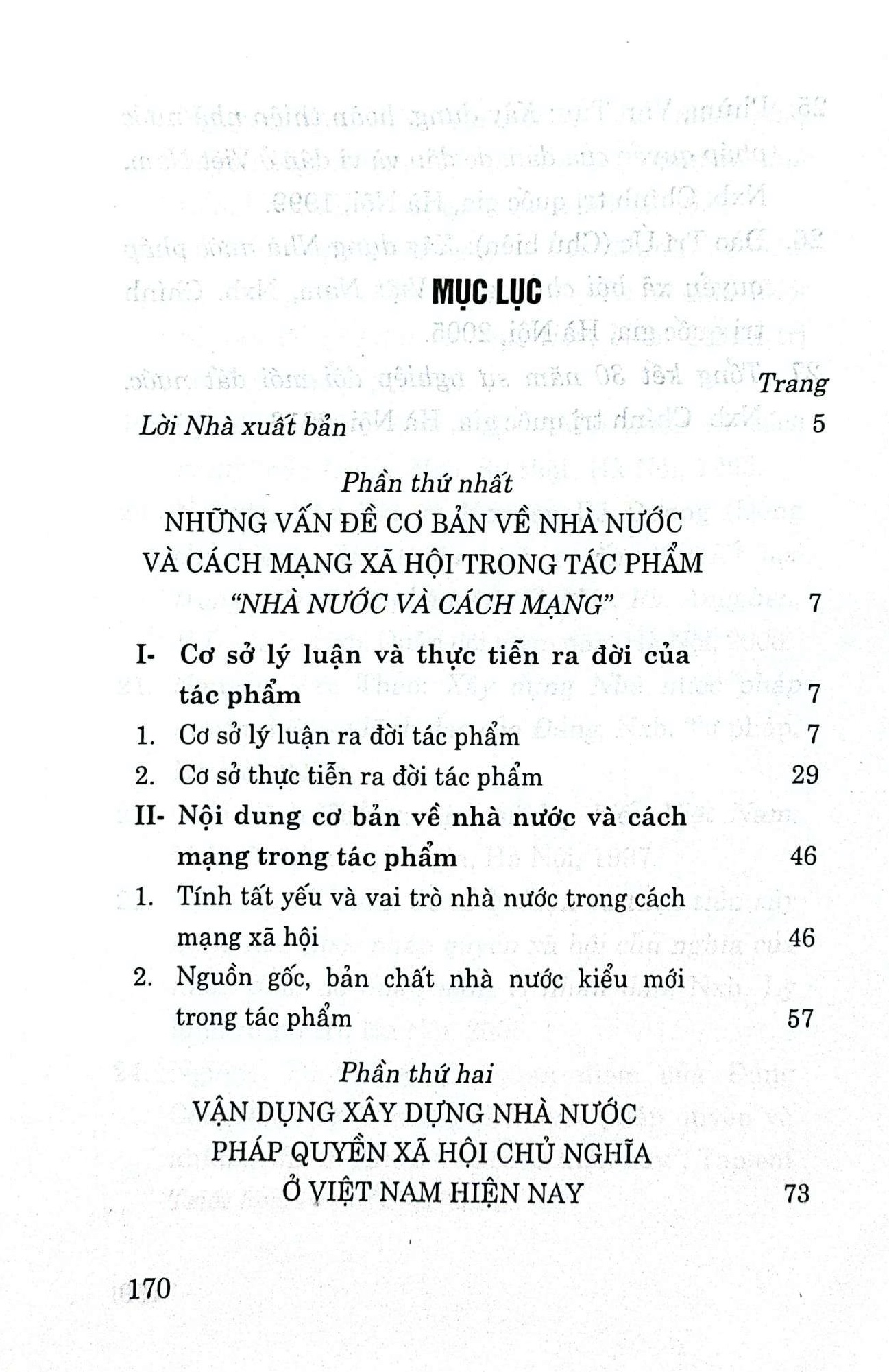 Tác phẩm &quot;Nhà nước và cách mạng&quot; của V.I.Leenin với vấn đề xây dựng nhà nước pháp quyền xã hội chủ nghĩa Việt Nam hiện nay (Sách tham khảo)