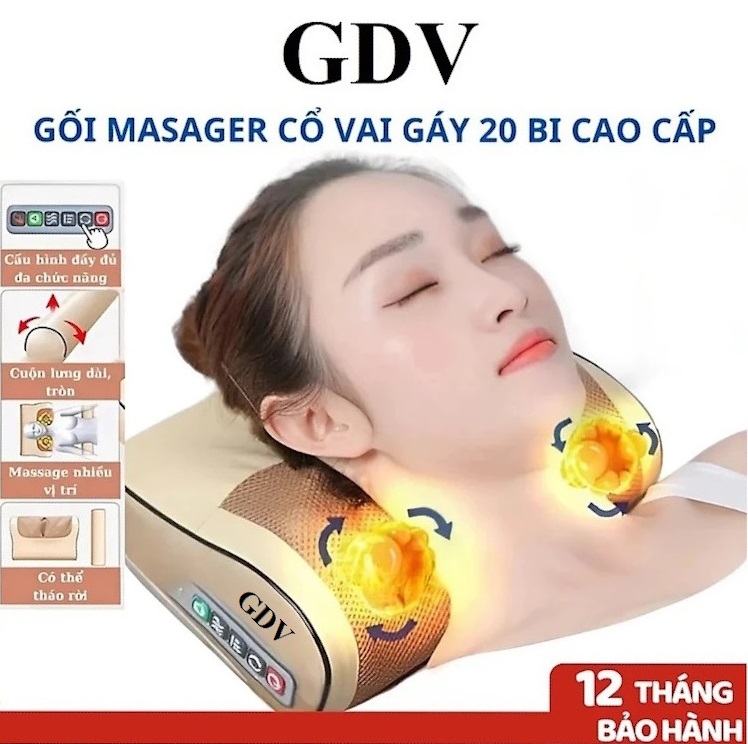 Gối Massage Cổ Vai Gáy 6 Chức Năng GDV - Màu Ngẫu Nhiên - Hàng Chính Hãng