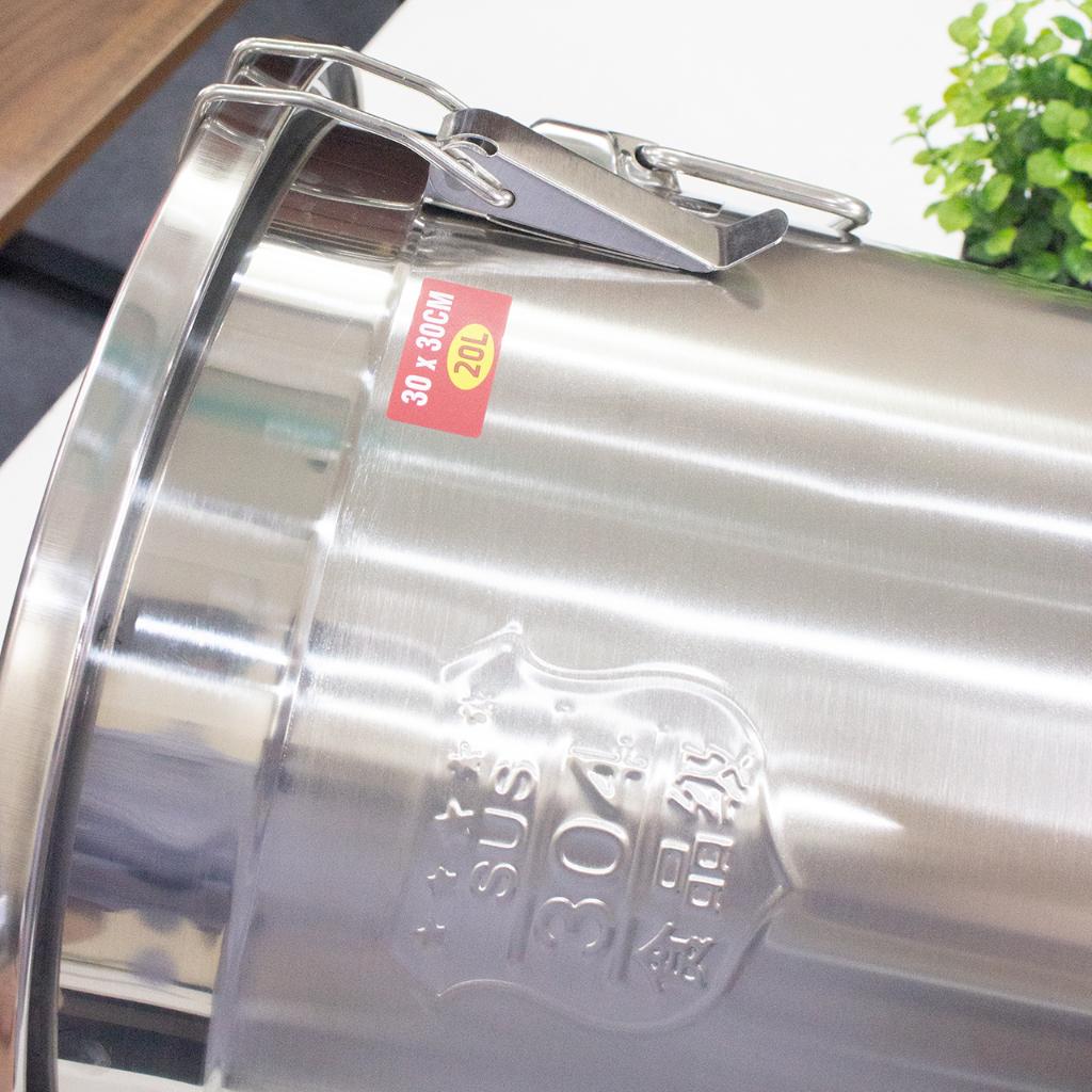 Xô inox 304 20L- nồi inox 30x30cm có khóa đựng thực phẩm