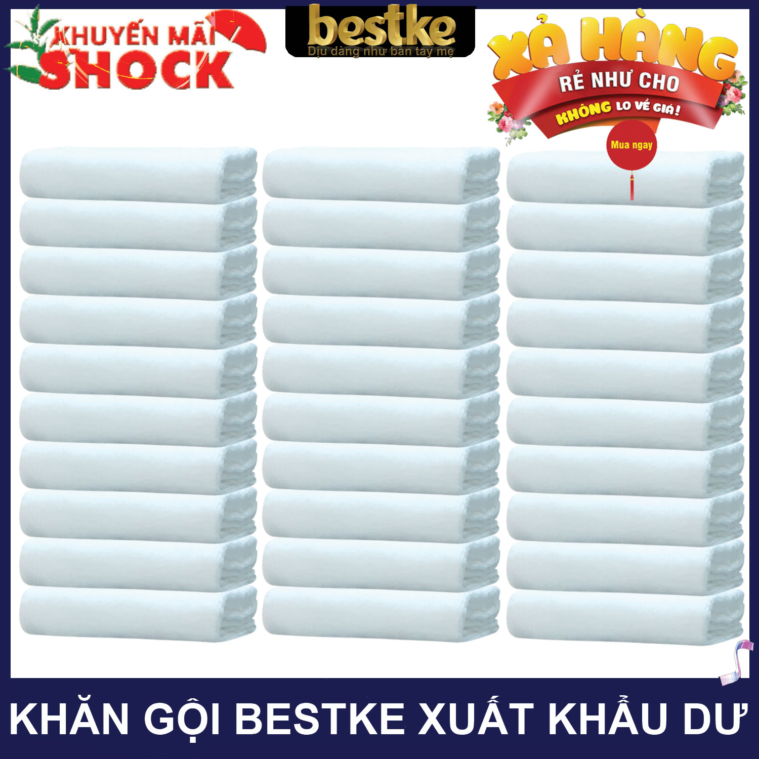 Combo 30 cái Khăn gội bestke quấn đầu 100% cotton xuất khẩu dư, màu trắng hotel, Cotton towels, towels manufacturer