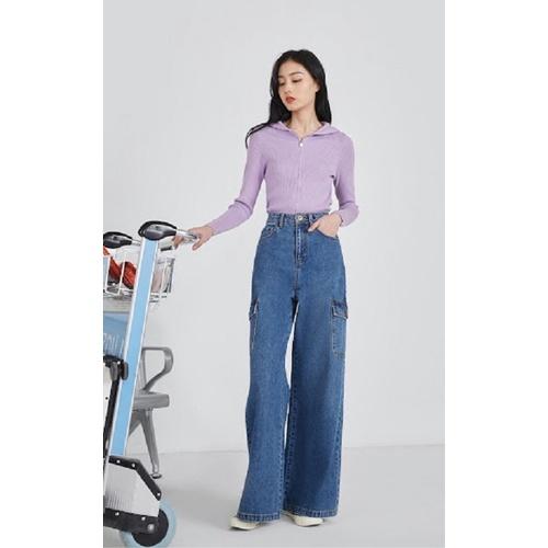 Quần Bò Nữ, Quần Jeans Nũ ỐNg Rộng Cạp CAo Túi Hộp Cho Nữ Đẹp Store 257