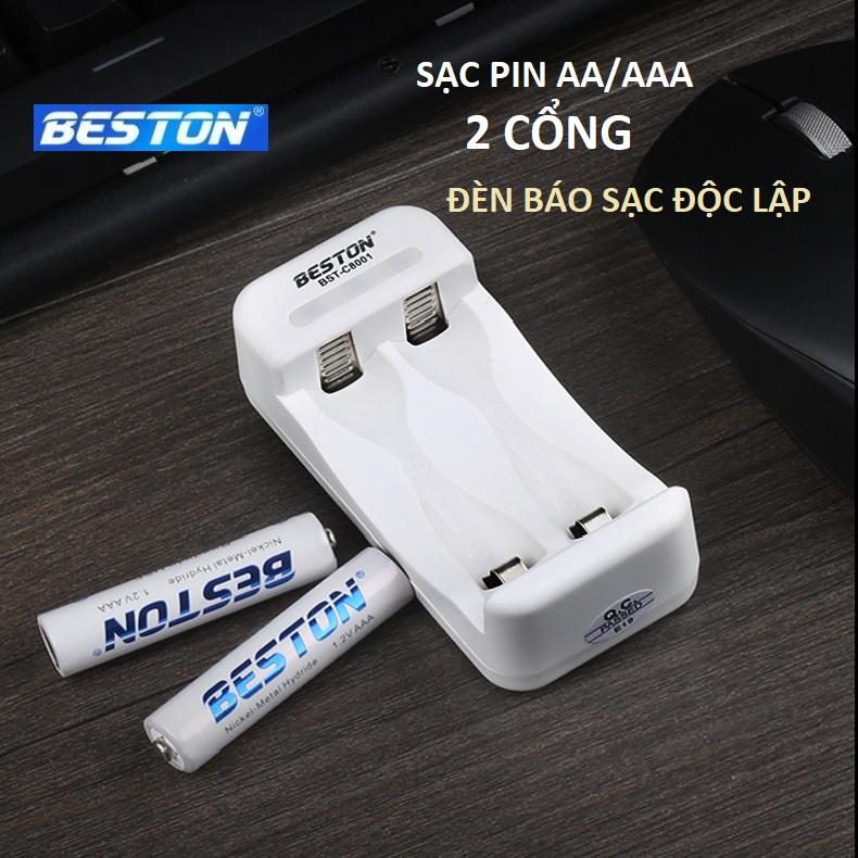 Bộ sạc pin 2 cổng Beston C8001 Sạc được 2 loại pin AA/AAA 1.2V dùng cho micro không dây, đồ chơi, đồng hồ, điều khiển