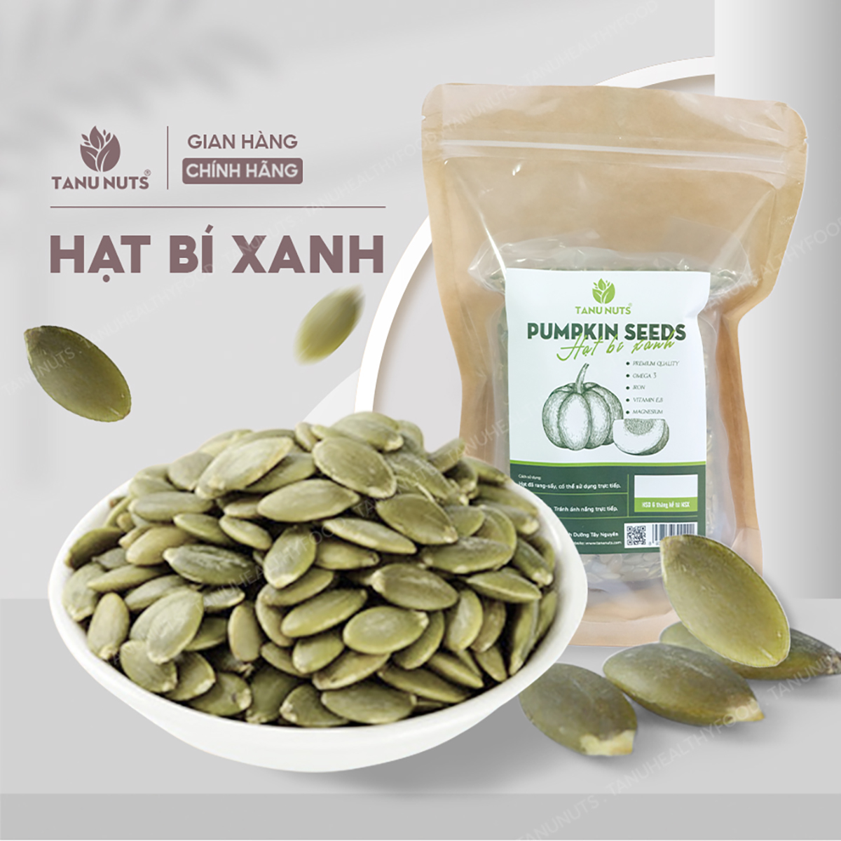 Nhân hạt bí xanh sấy TANU NUTS hạt bí xanh tách vỏ Ấn Độ tốt cho người ăn kiêng, giảm cân